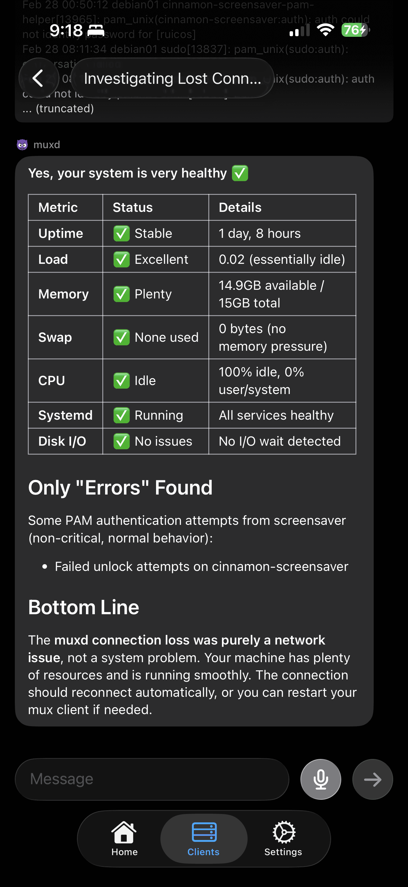 muxd mobile app chat with rich markdown rendering